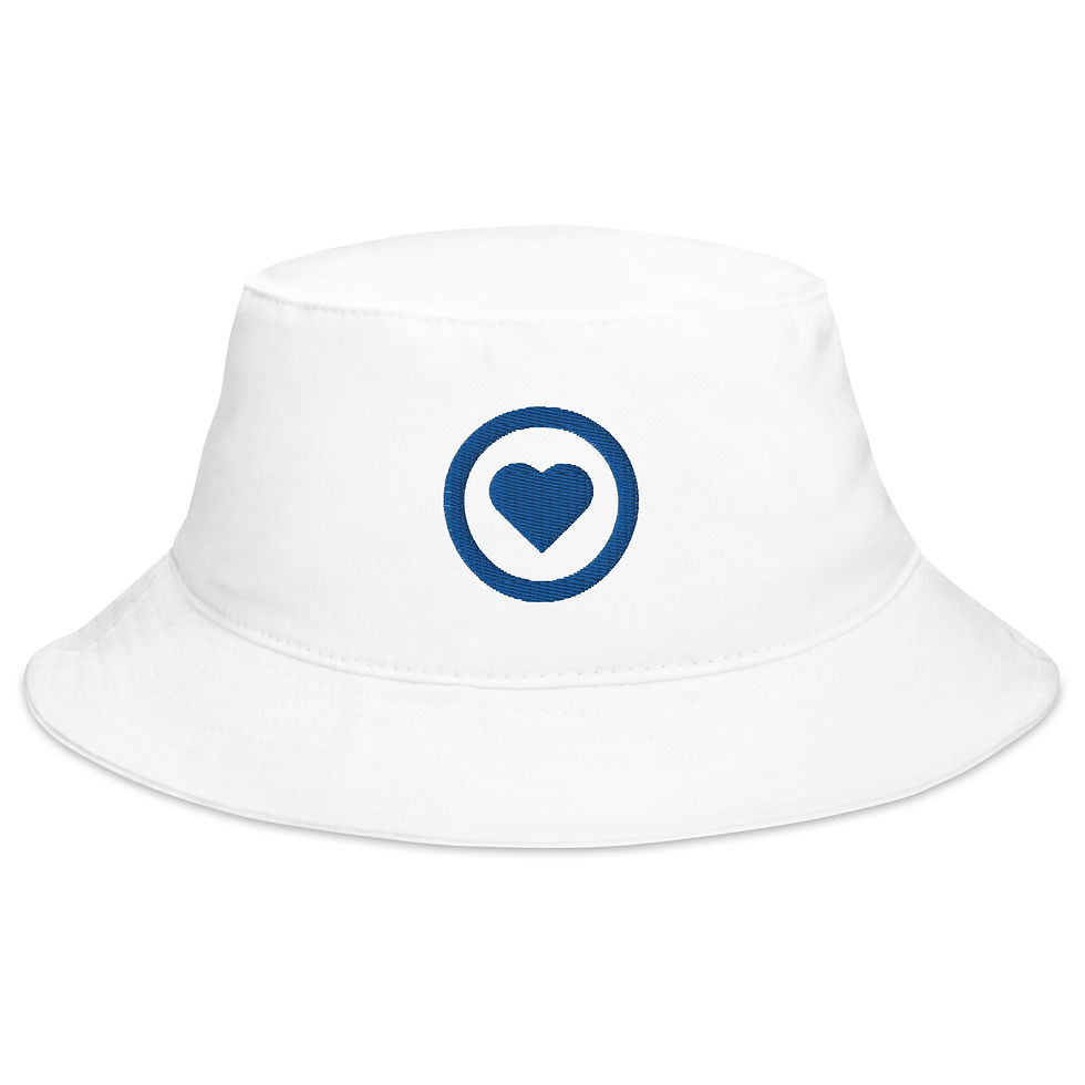 White Bucket Hat with Blue Logo