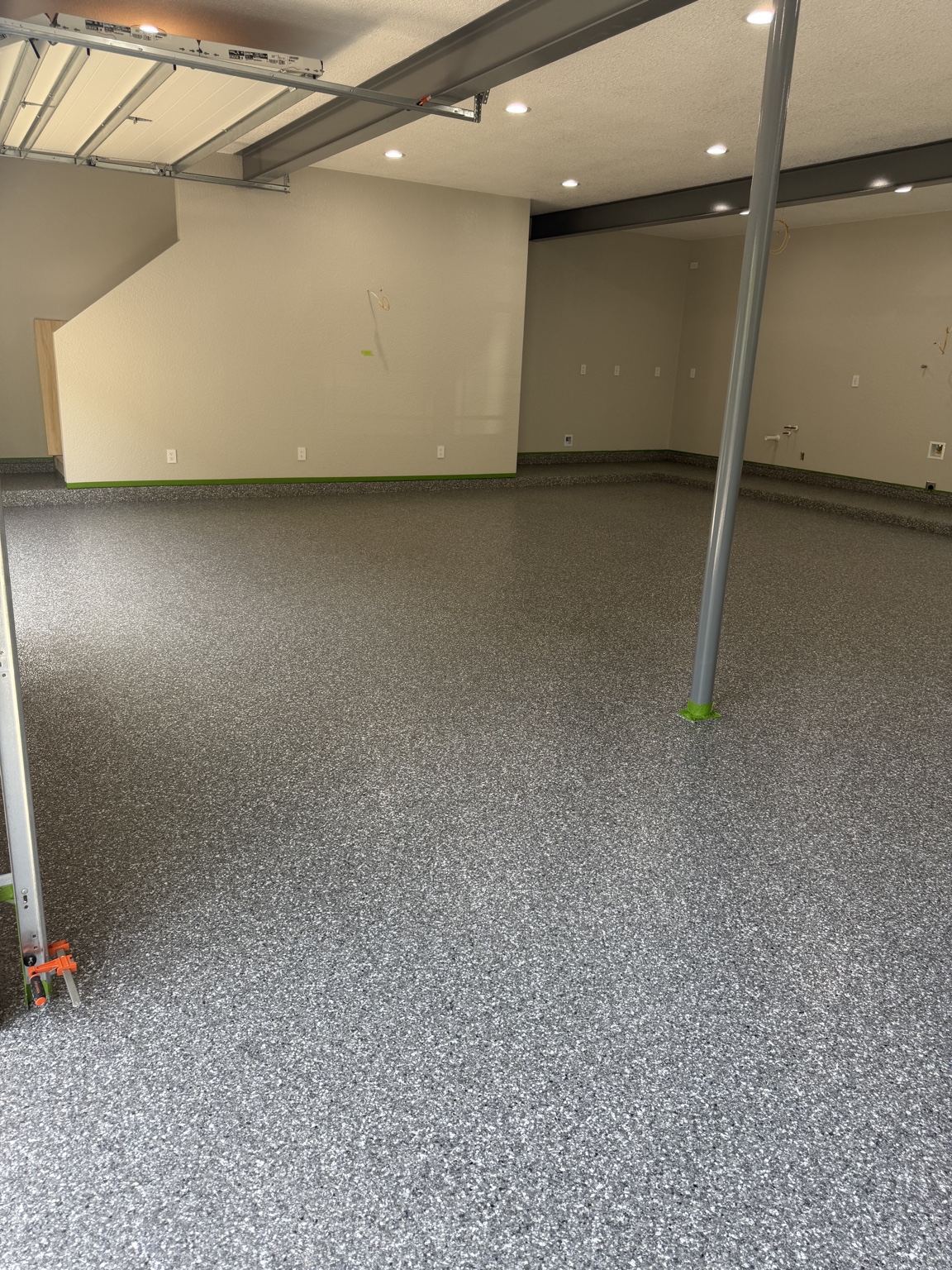 Completed decorative flake epoxy-coated garage floor