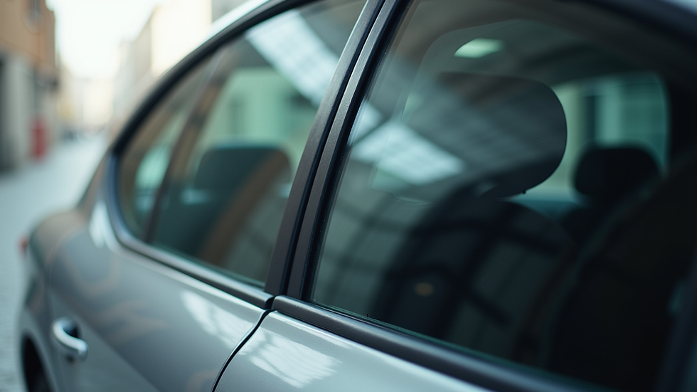 Close-up view of a car door with freshly applied window tint