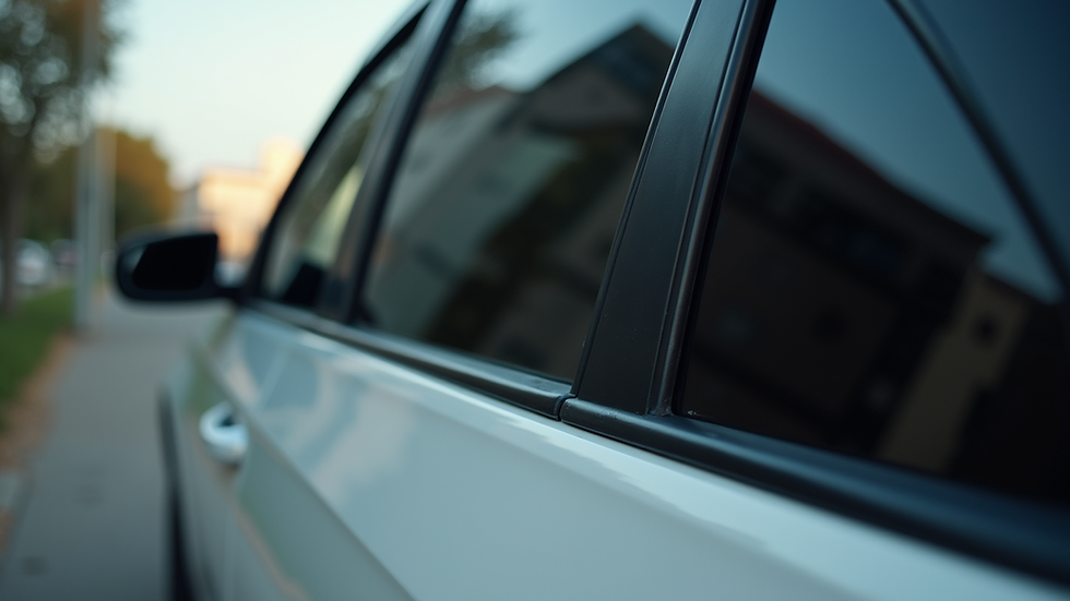 Eye-level view of a car door with 20% tinted window showing darker shade