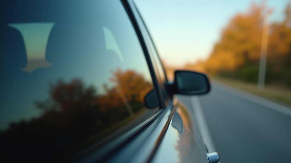 Eye-level view of car side window showing difference between 35% and 20% tint
