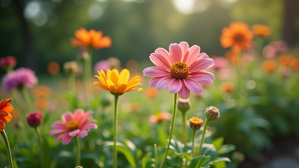 Eye-level view of a well-maintained garden with colorful flowers
