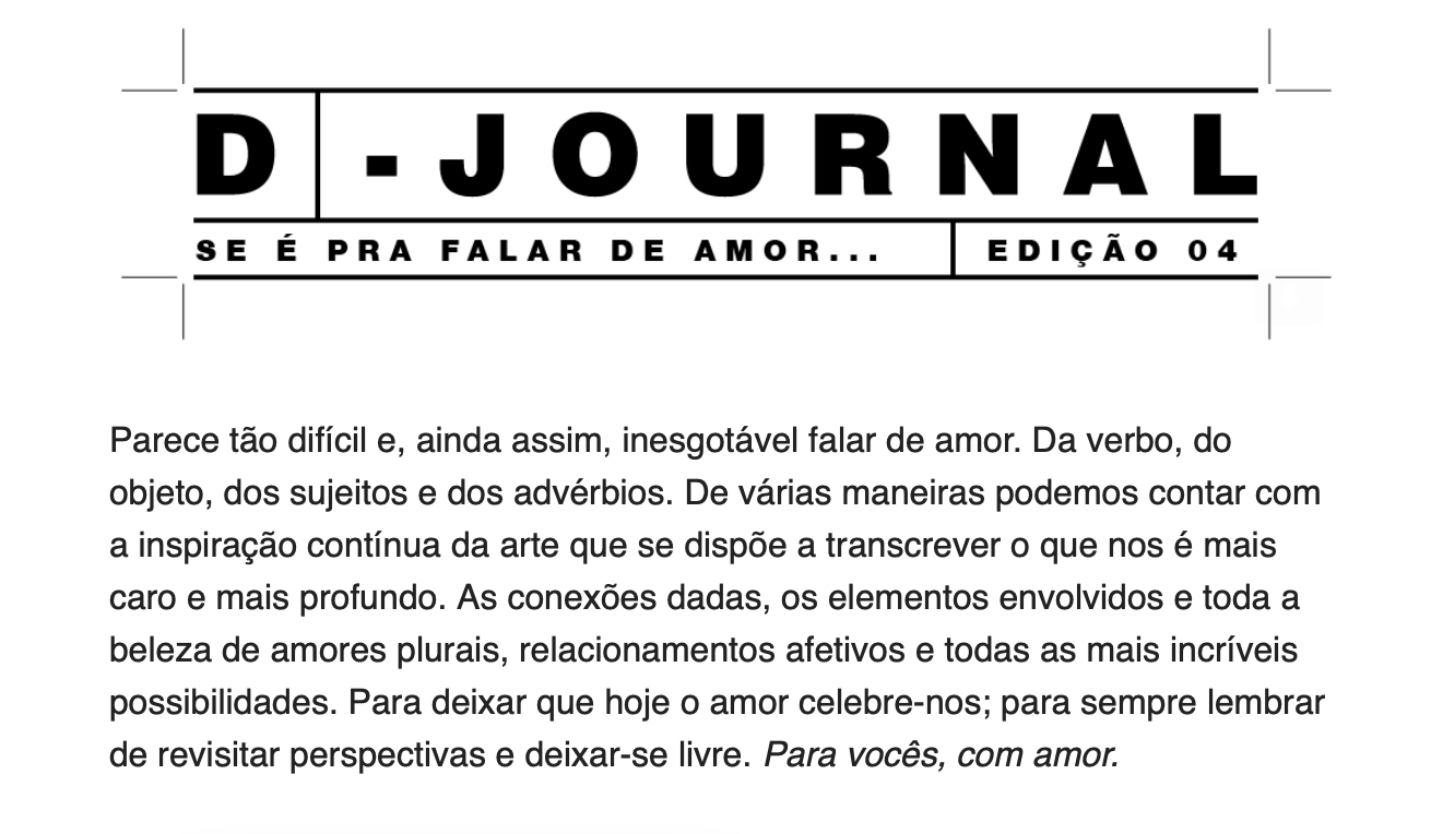 Newsletter criada para a marca d.aura com propósito de trazer curadoria cultural e conectar com as peças (2020).