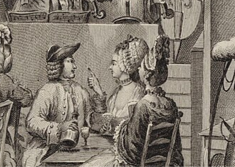 Gravure ancienne d'un café historique en Europe