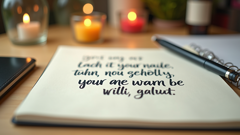 Close-up view of a notebook with a pen and motivational quotes on a wooden desk