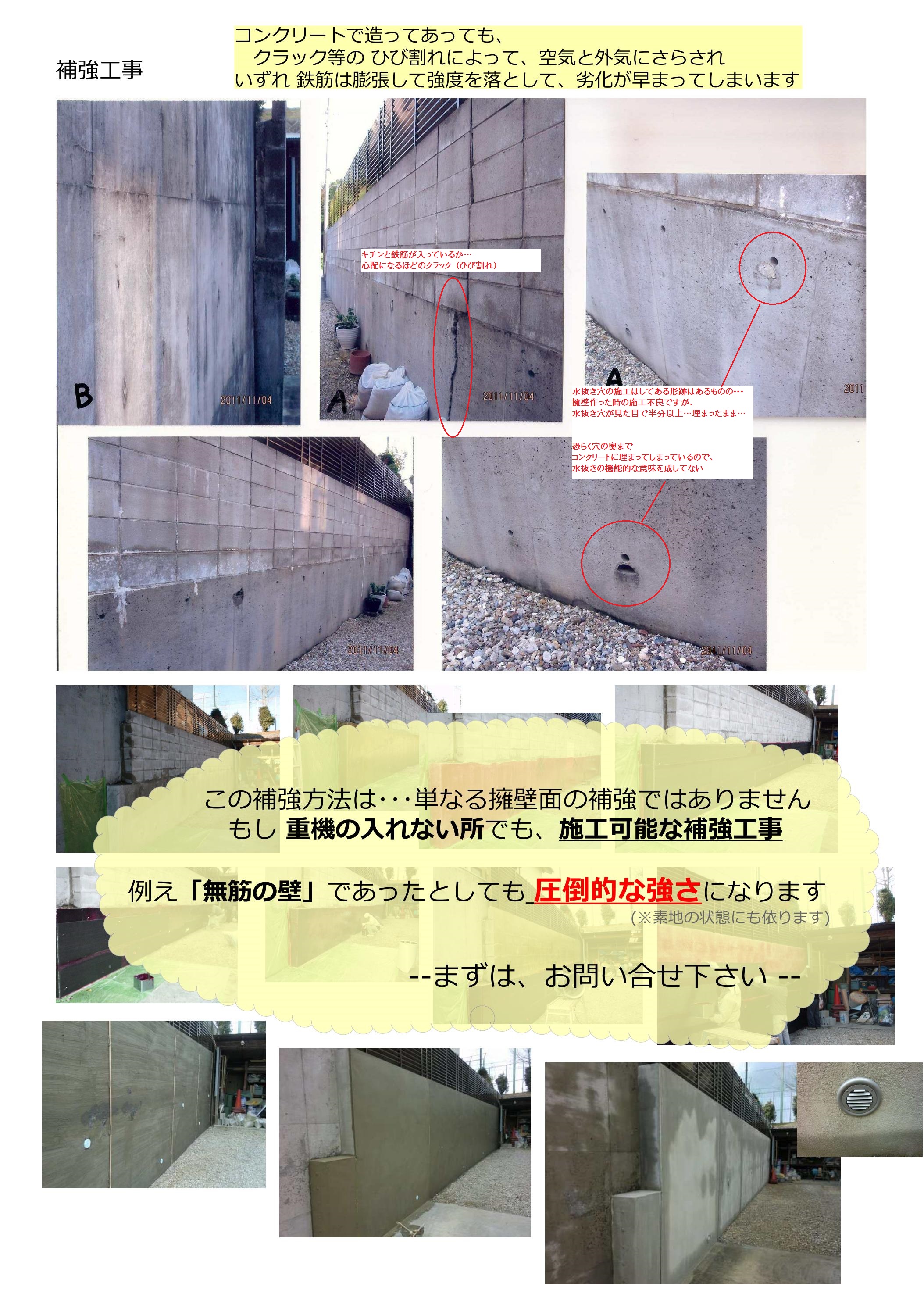 既存擁壁の補強方法(コンクリート・ブロック)