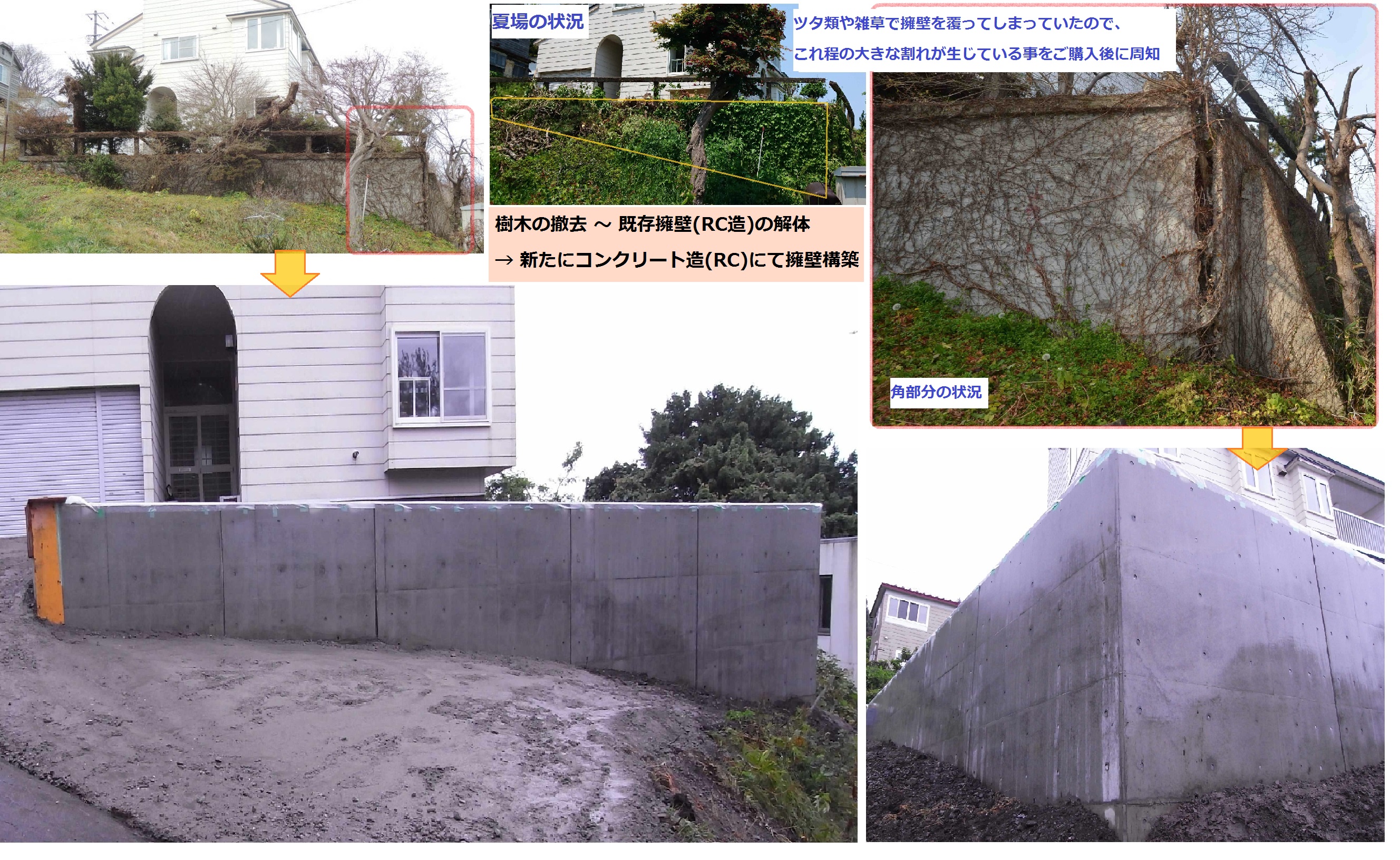 コンクリート擁壁を新たに造替え