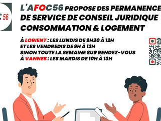 🔴PERMANENCES AFOC 56 : association : conseils juridiques pour les droits des consommateurs et des locataires