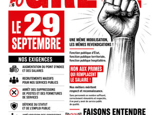 📢📢AFFICHE & COMMUNIQUÉ FO – FONCTION PUBLIQUE : TOUTES ET TOUS EN GRÈVE LE 29 SEPTEMBRE !