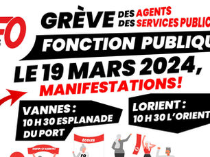 📣🚩MANIFESTATIONS Intersyndicale Fonction publique le 19 mars, Communiqué, Affiche, Lieux de rassemblement