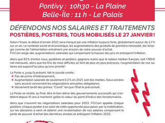 FOCOM56 : DÉFENDONS NOS SALAIRES ET TRAITEMENTS POSTIÈRES, POSTIERS, TOUS MOBILISÉS LE 27 JANVIER !