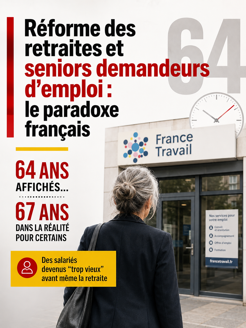 🔴Réforme des retraites et seniors demandeurs d’emploi : le paradoxe français 64 ans affichés… 67 ans dans la réalité pour certains