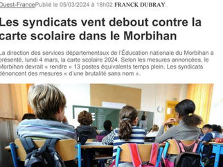📰 PRESSE | OUEST FRANCE : Les syndicats vent debout contre la carte scolaire dans le Morbihan