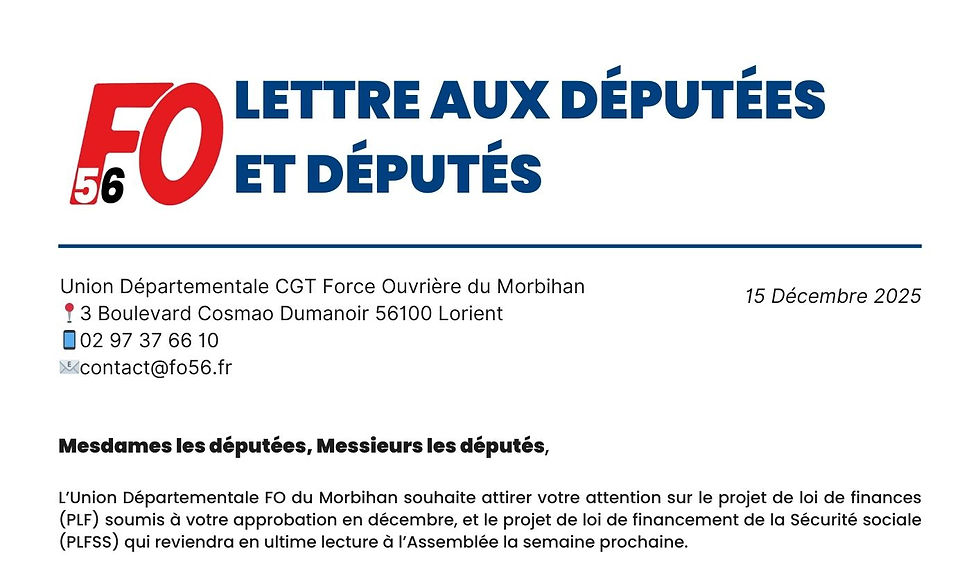 ✉️FO 56⚡Lettre aux députées et députés