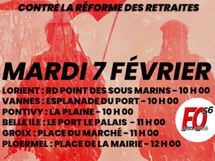 📍LIEUX de la Mobilisation du 7 février 2023 contre la réforme des Retraites