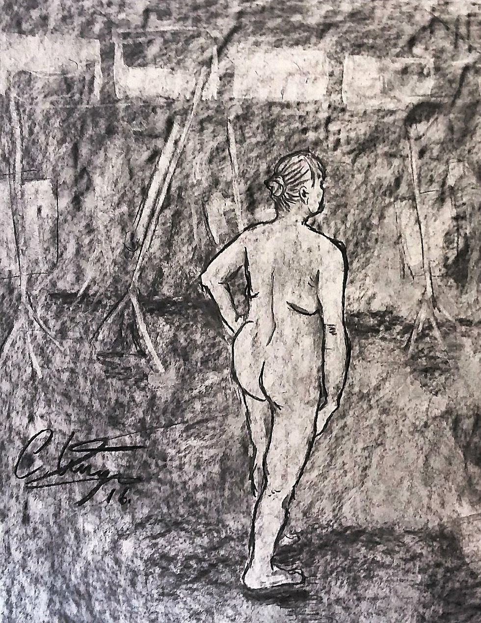 'Nude Life Model in Charcoal'