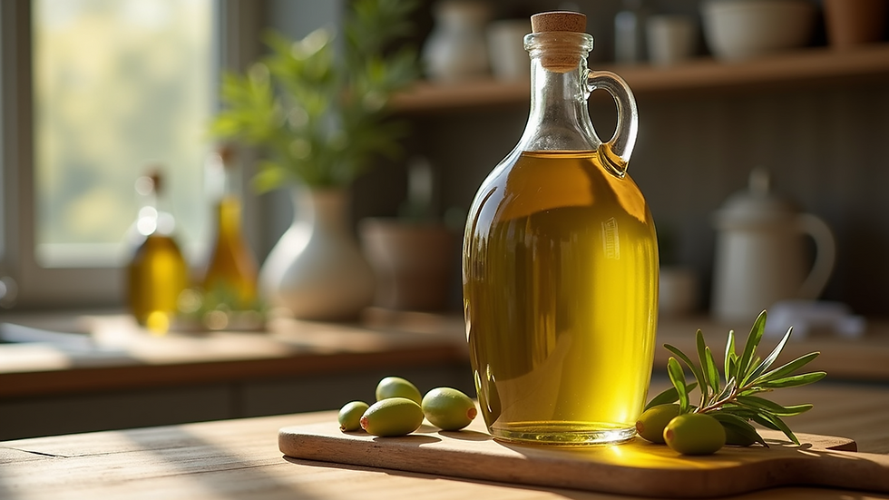 Close-up view of a bottle of Picualia olive oil on a wooden table