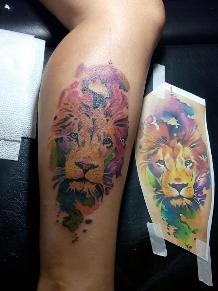 Tattoo Leão aquarela