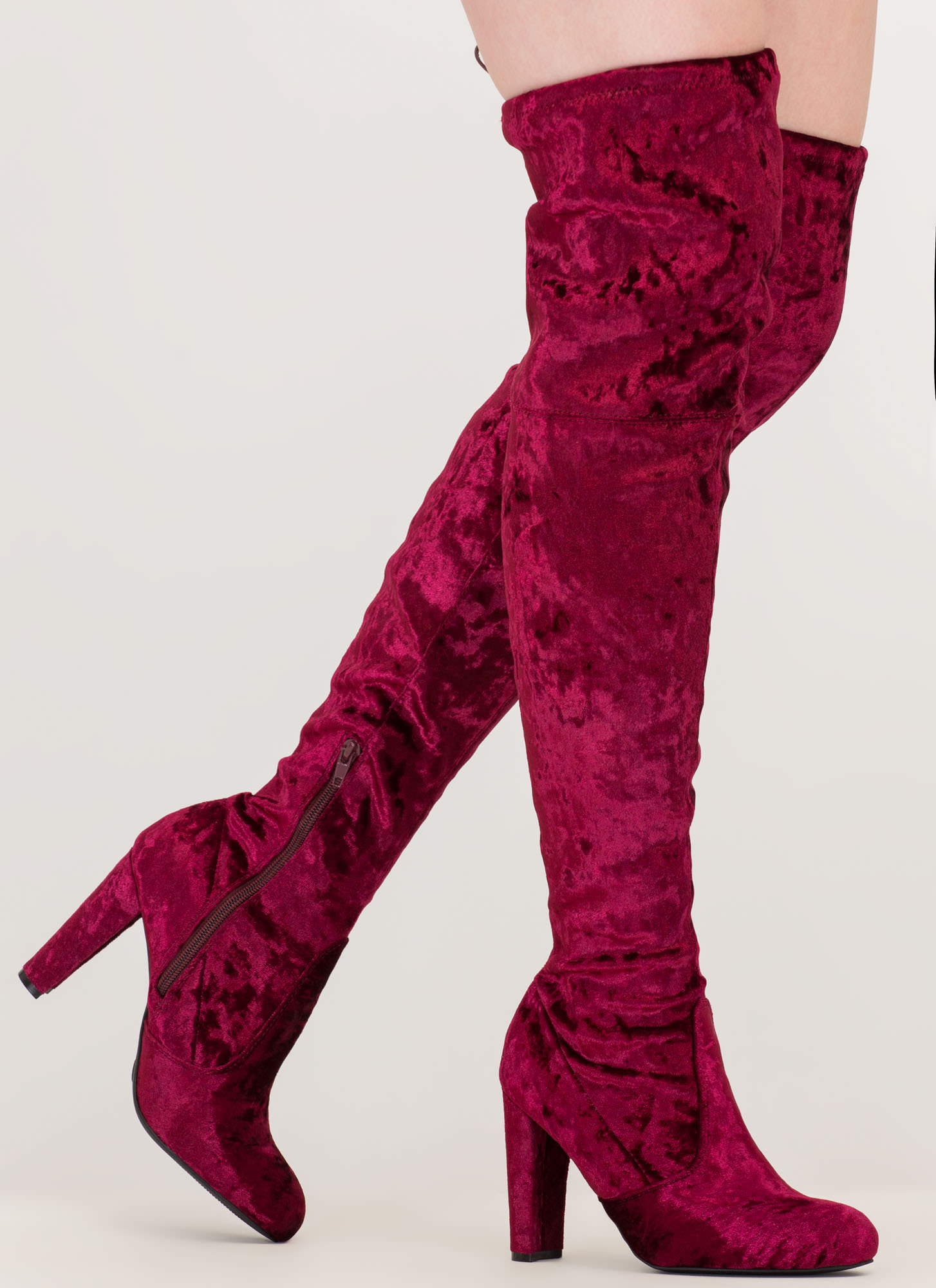 Velvet Chunky Thigh-High Boots