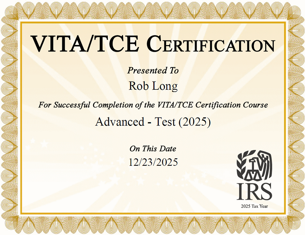 VITA Certified Advanced Tax Preparer Certificate