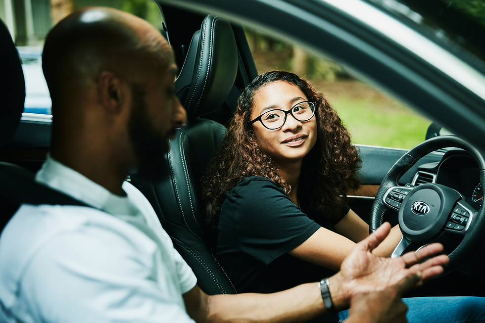 Driving student and instructor during a local safety lesson