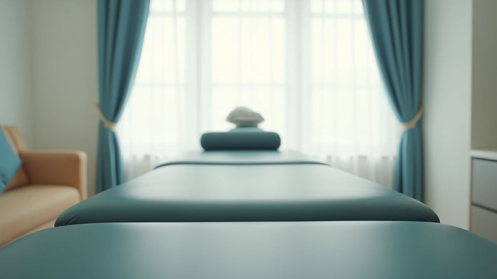 Eye-level view of chiropractic adjustment table in a bright clinic room