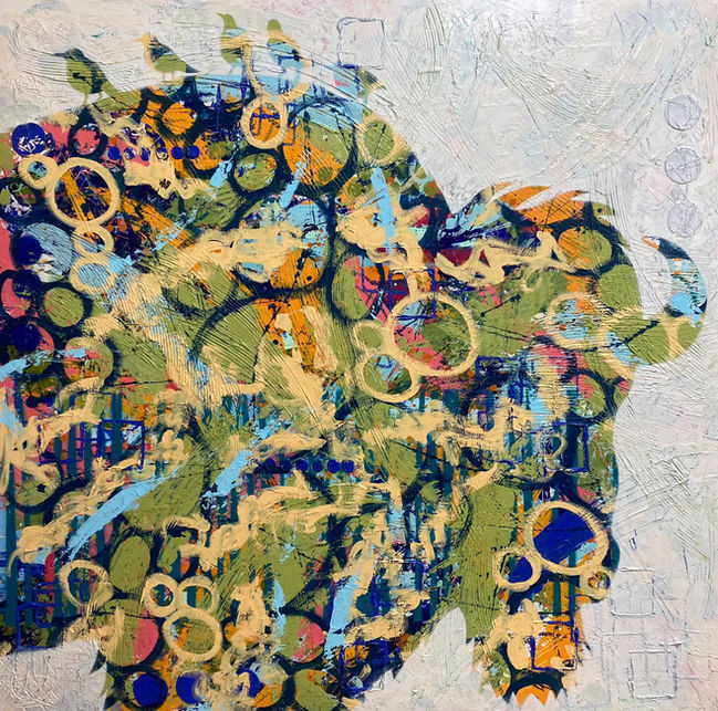 Bailey 48 x 48 inches, mixed media painting on birch panel, 2024