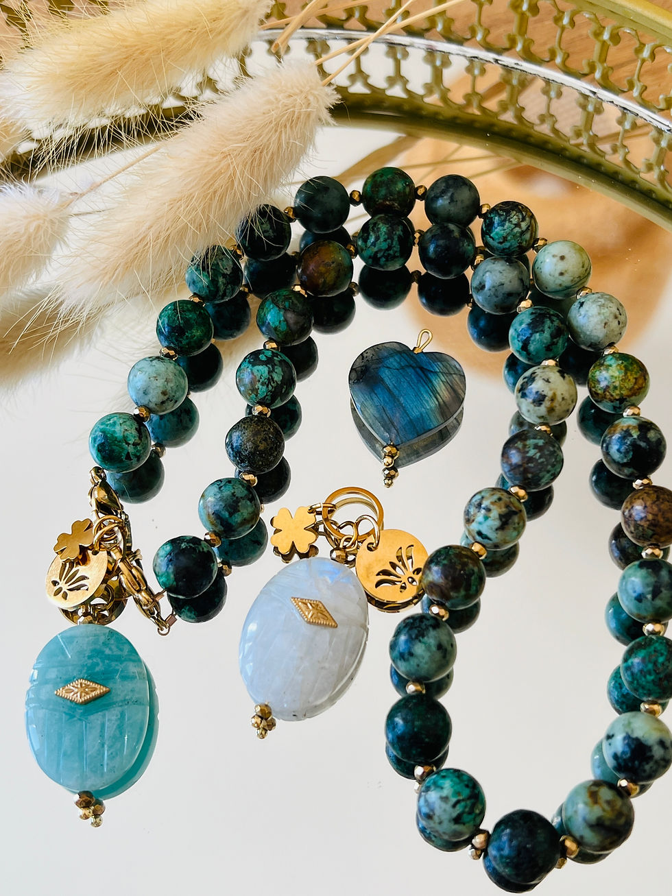 Miniature : Collier gamme THELMA à fermoirs en Turquoise d'Afrique