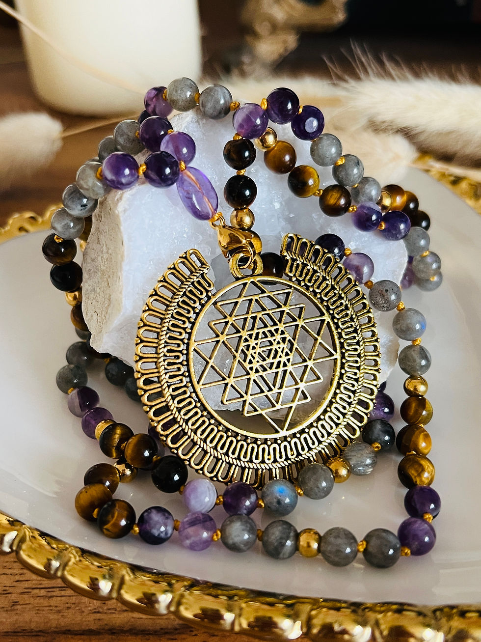 Miniature : Mala en Oeil de tigre, Améthyste et Labradorite