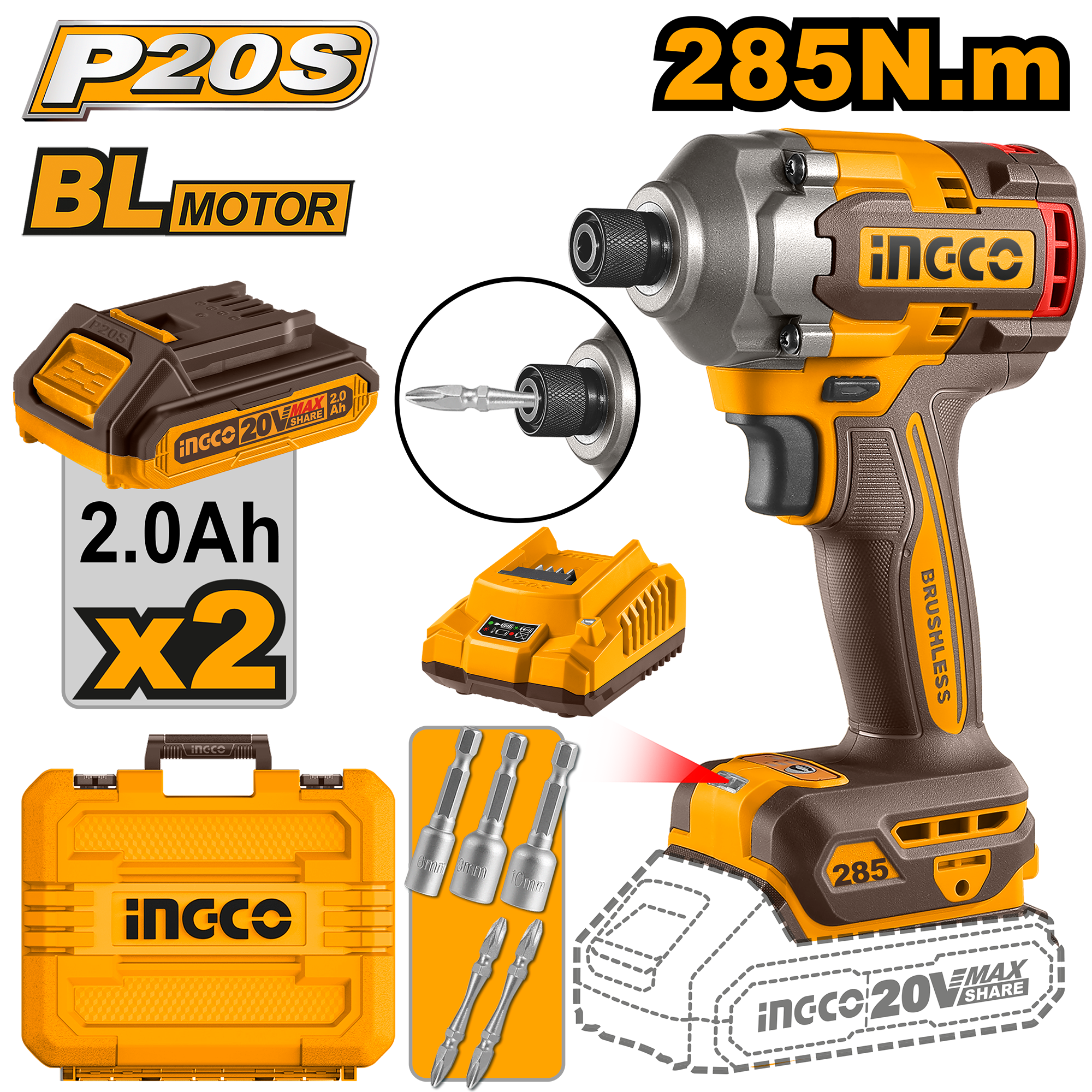 ATORNILLADOR DE IMPACTO INALAMBRICO 285NM INGCO MOD: UCIRLI2028