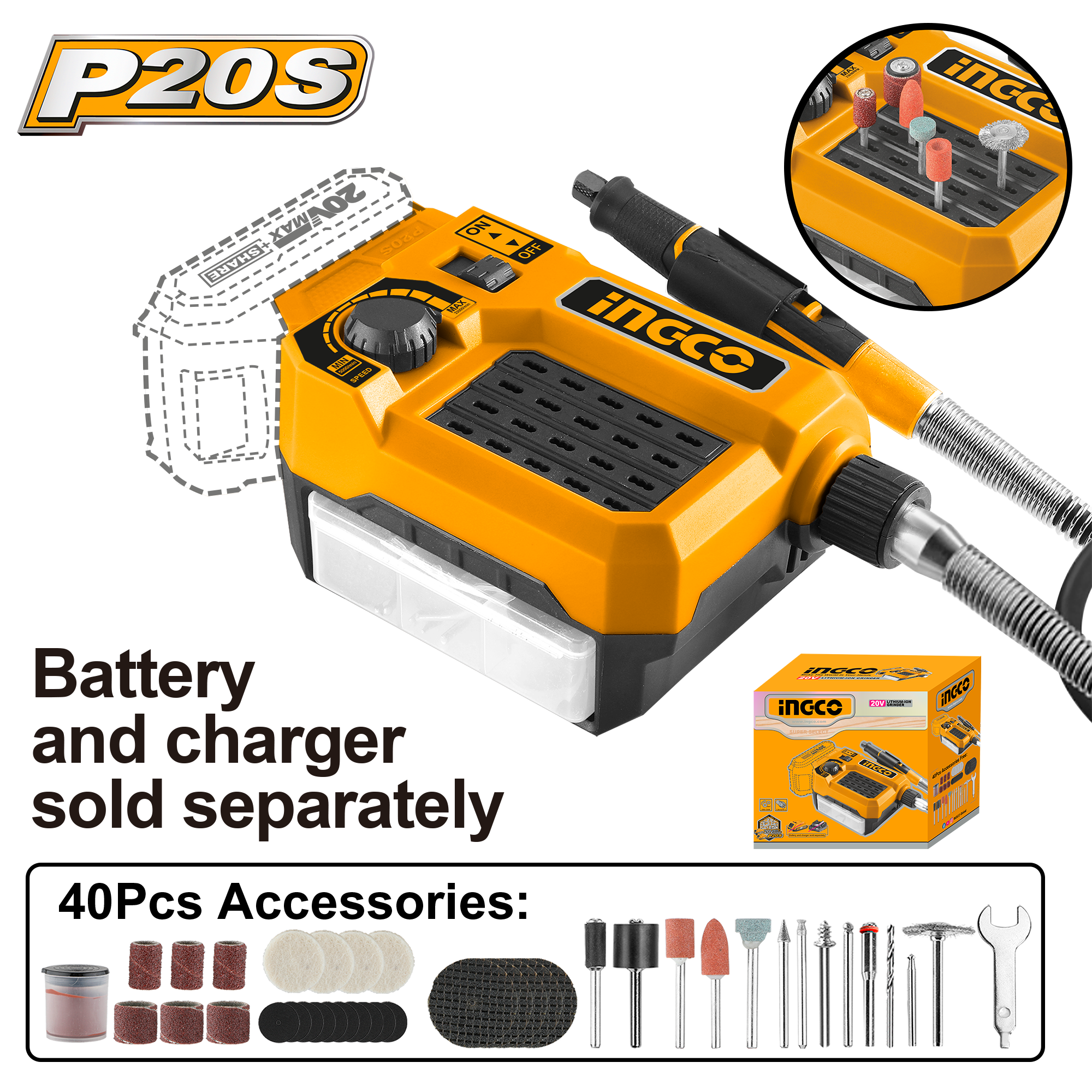 MOTO TOOL INALAMBRICO 20V SIN BATERIA INGCO MOD: CMGLI2001