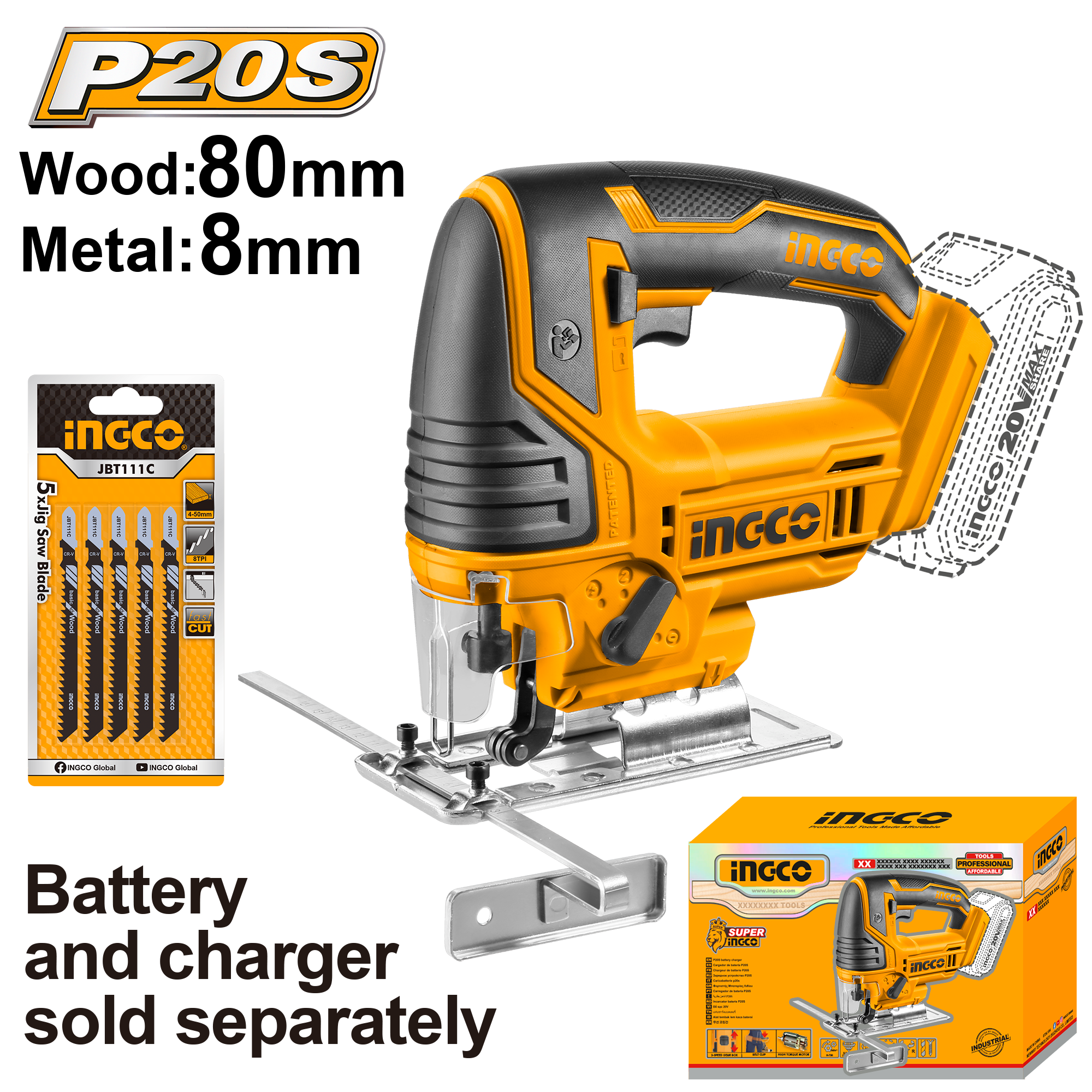 SIERRA CALADORA INALAMBRICA SIN BATERIA INGCO MOD: CJSLI8501