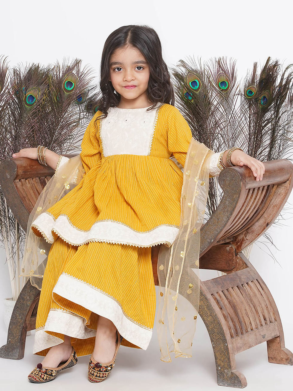 Floral Thread work Frock Style Kurta and Sharara with Dupatta