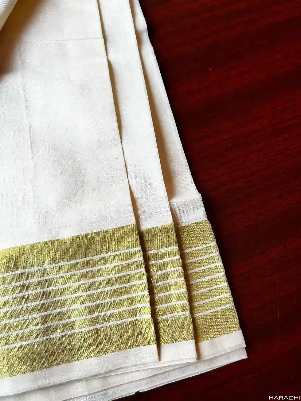 Thumbnail: Sangria Purple Golden Mandara Designer Premium Jacquard Cotton Kasavu Setmundu Border View