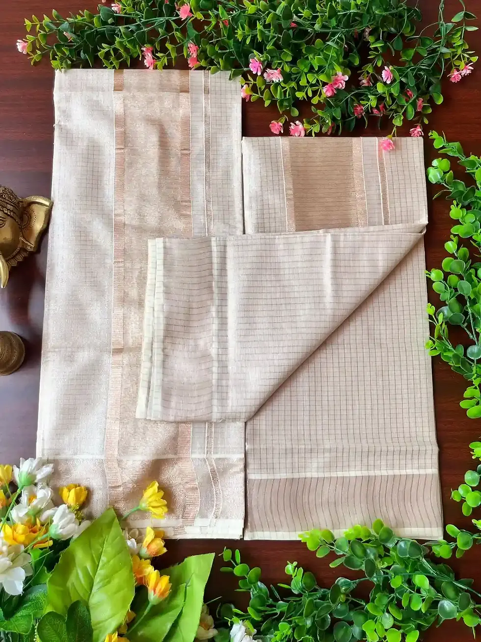 Thumbnail: Blush Pink Tiny Block Tissue Set Mundu