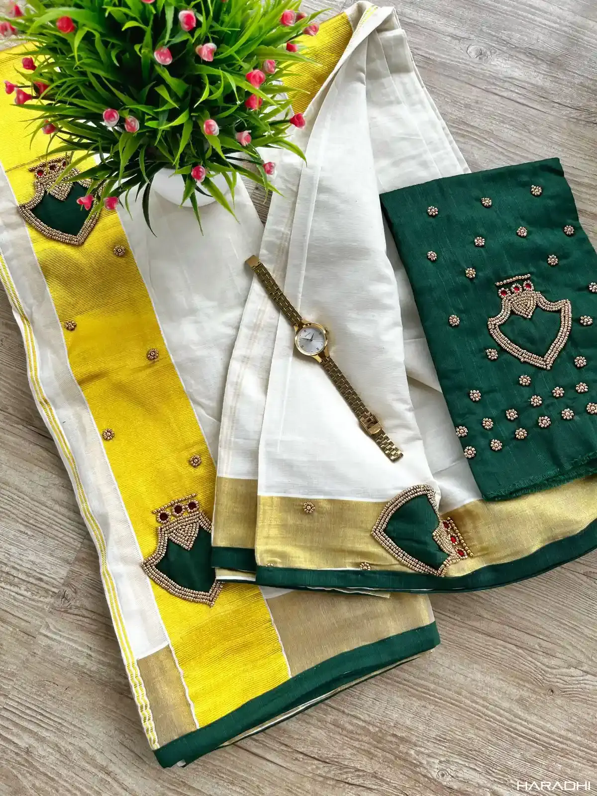 Royal Green Cotton Palakka Set Mundu with Blouse
