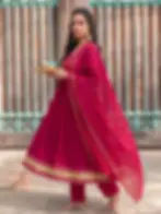 Hibiscus Pink Cotton Kurta Set side view