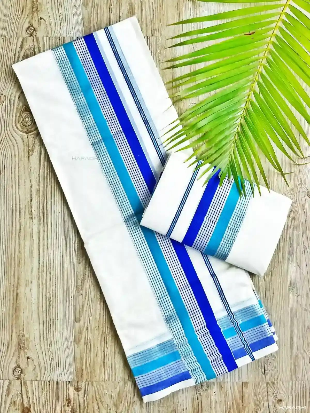 Akasha Blue Silver Kasavu Cotton Set Mundu