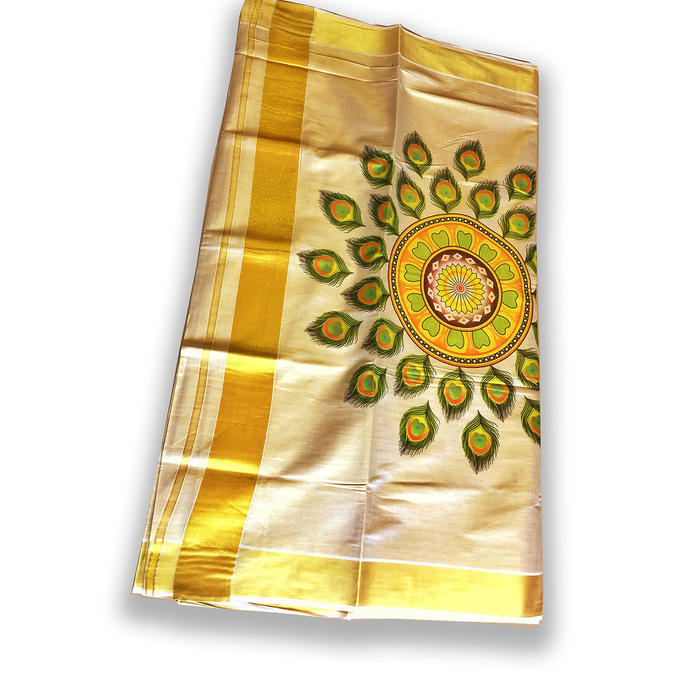 Thumbnail: Peacock Feather Chakra Designer Mural Paint Tissue Saree with Blouse