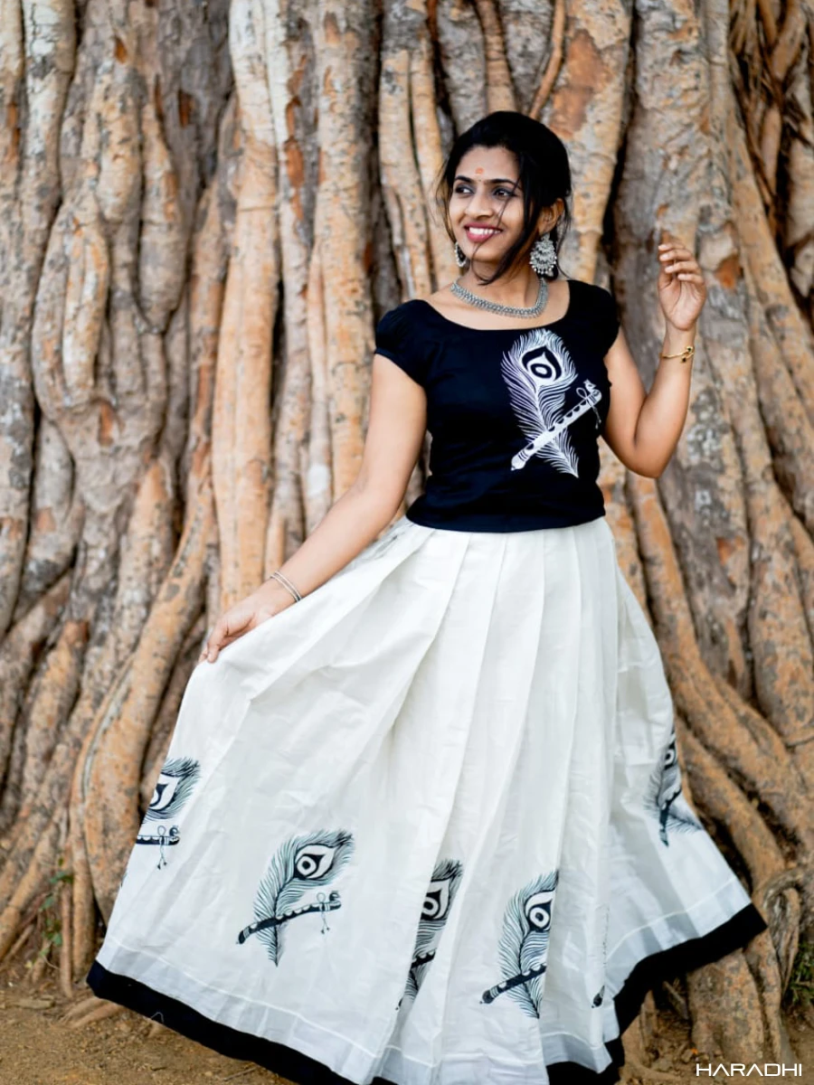 Thumbnail: Black Golden Feather Flute Silver Tissue Skirt and Top Set