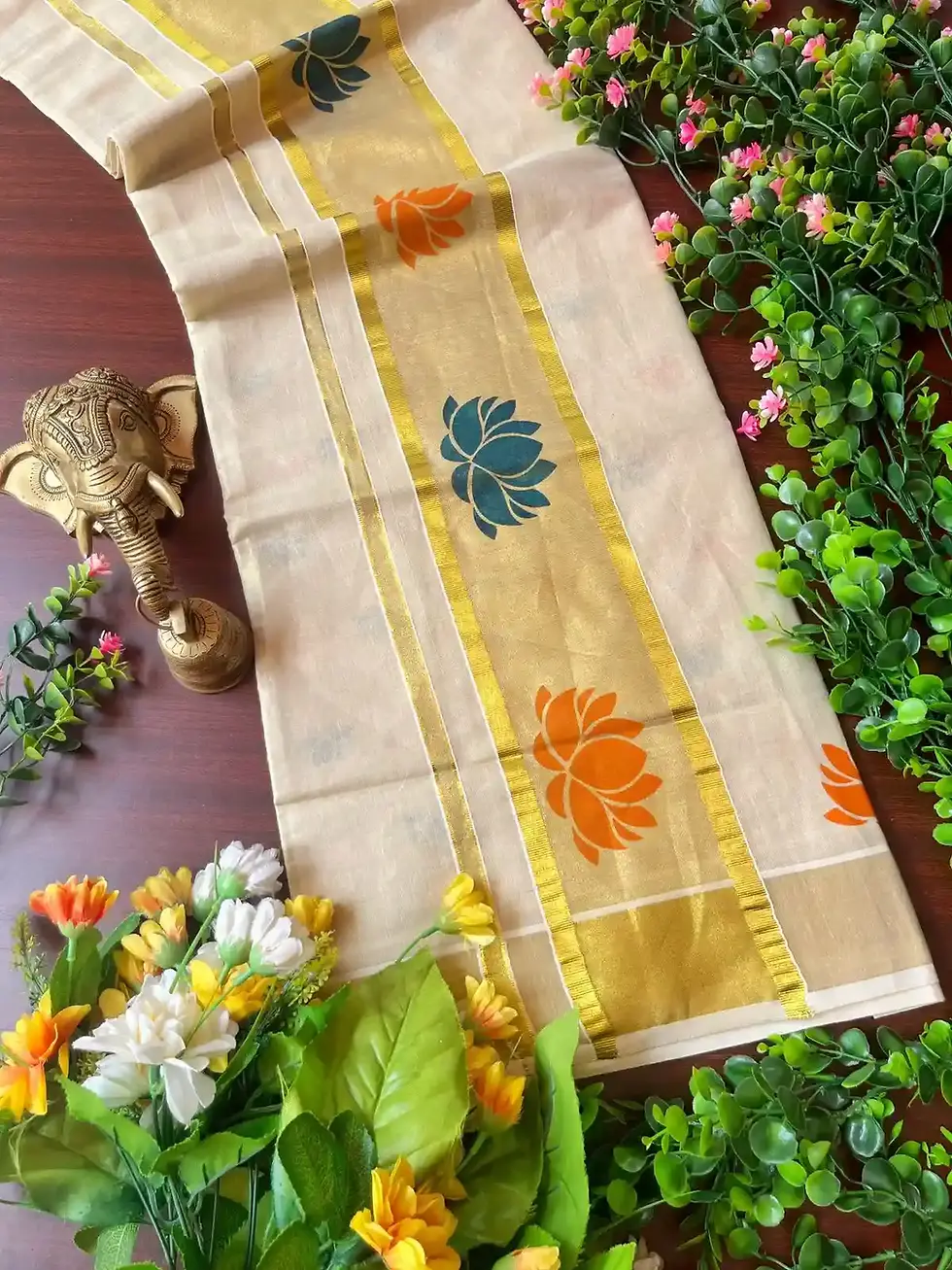 Thumbnail: Tamara Motif Kasavu Tissue Saree with Blouse