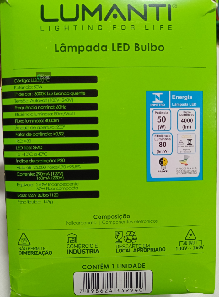 Miniatura: Lâmpada LED bulbo T60 de 50W, 3000k LUMANTI