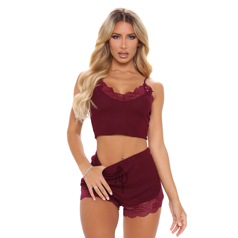 Thumbnail: Q761 Custom Logo Ladies Two Piece Sleepwear Set Lace Crop Top Sexy Lounge Wear