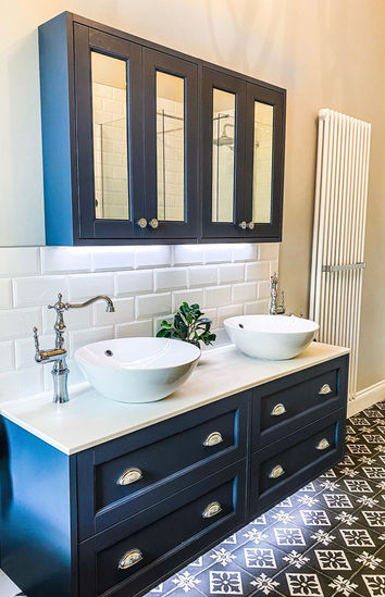 double vanity unit with mirrored cabinet