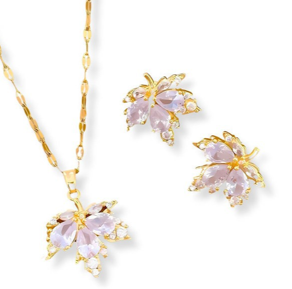 Bordeaux Leaf Necklace and Earring Set (One Piece)