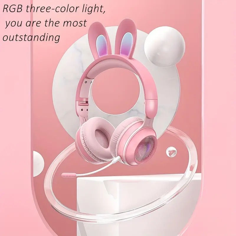 Thumbnail: Cute Rabbit Wireless Headphones with RGB LED for Kids