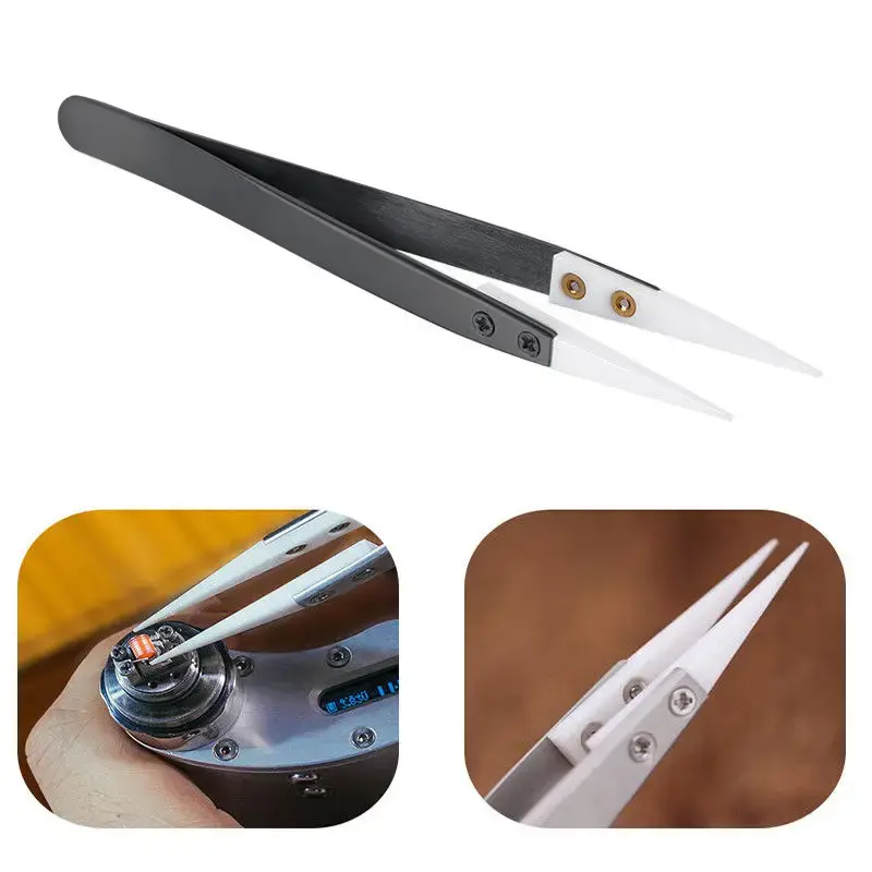 Thumbnail: Ceramic Tweezers for Electronics with Stainless Steel Handle
