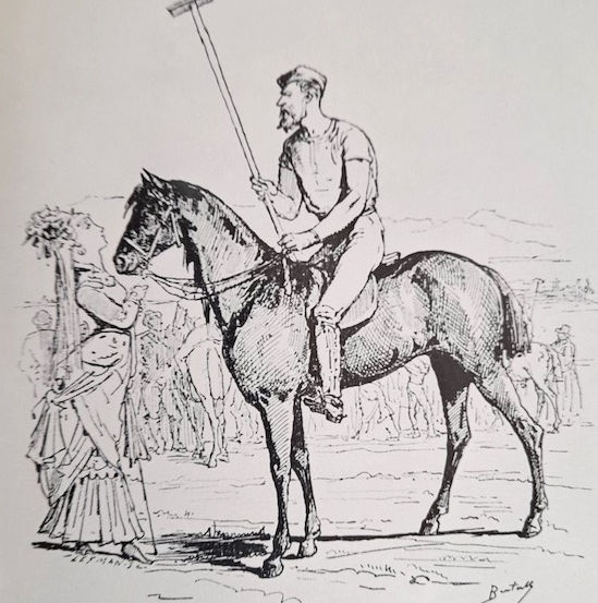 Joueur de polo à la plaine de Billère
(dessin de Bertall)
Bertall consacra de nombreux croquis à ce sport
Ouvrage de Pierre Tucoo-Chala
"Pau, ville anglaise“