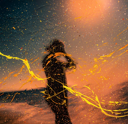 Creative painting, colorful with shadow female figure