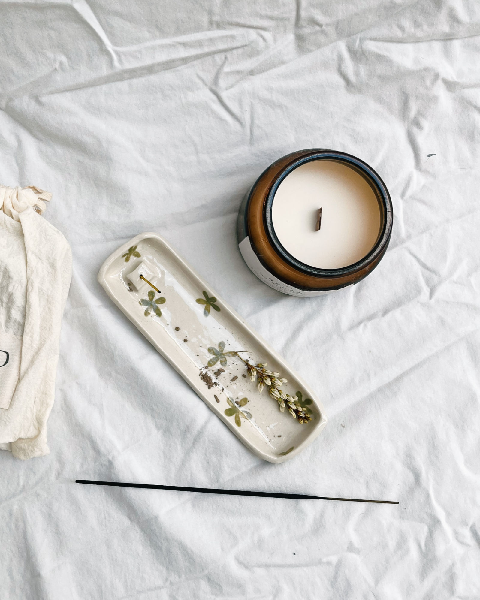Incense Holder in Floral Green